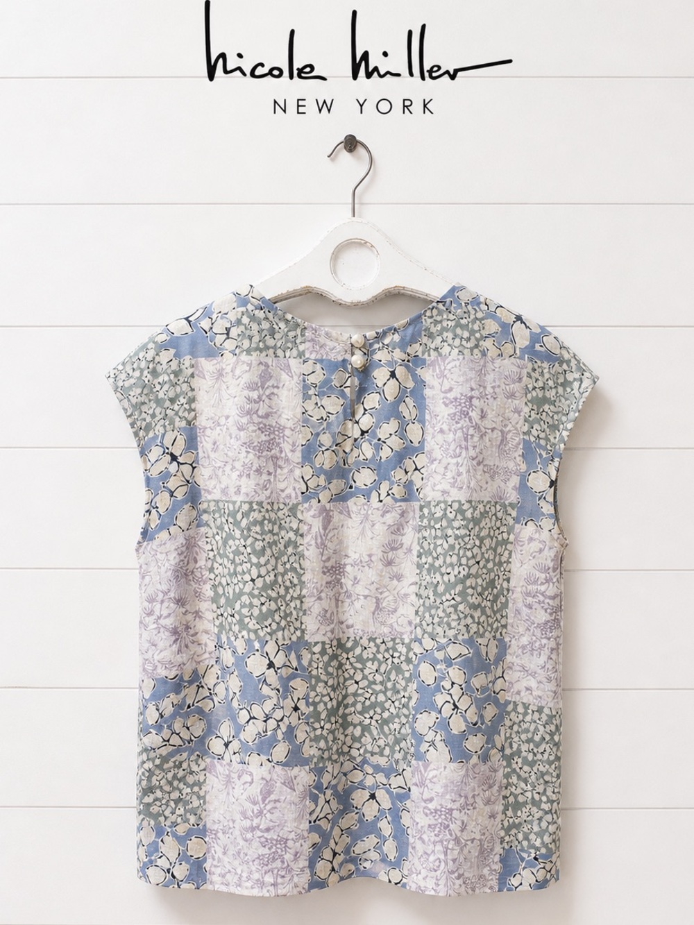NICOLE MILLER Patchwork Linen Top Size S - Picture 1 of 8